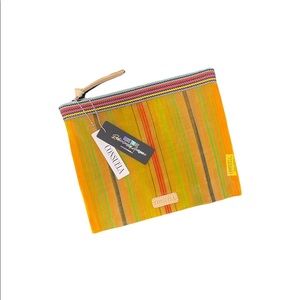 Consuela Slim (Small) Zip Mesh Pouch-Yellow, Red,Lime Green & Black Stripe-Elena